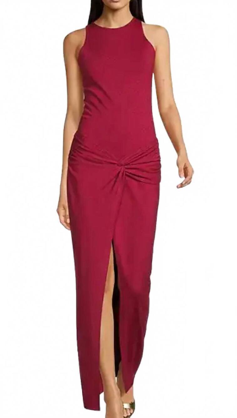 NEW SUSANA MONACO racer twist crew neck sleeveless long dress in sangria